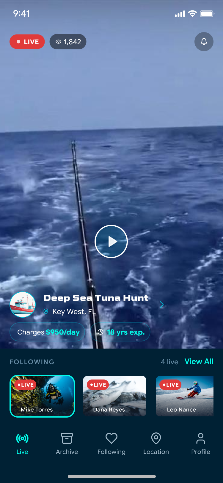 Game On Fishing live app screen